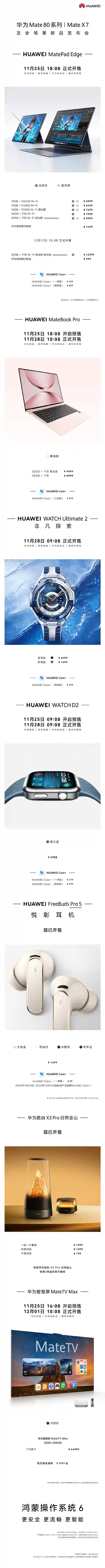 华为Mate 80系列震撼登场:12款新品价格曝光,从999到64999元全系揭秘